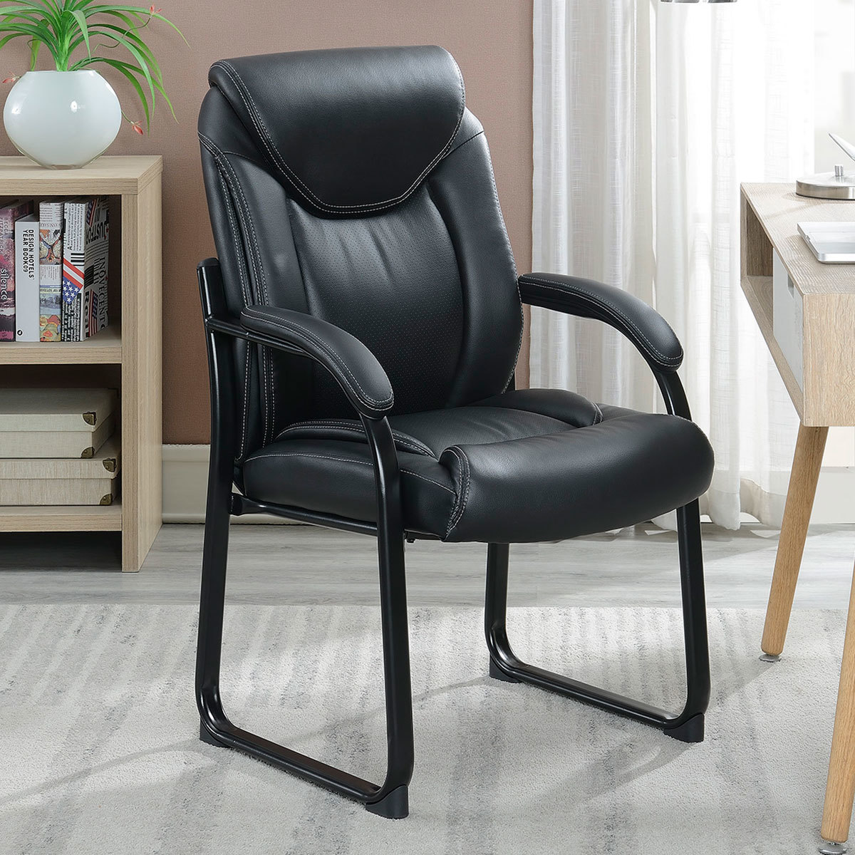 True Innovations Black Bonded Leather Guest Chair Costco Uk True Innovations Black Bonded Leather Guest Chair Costco Uk