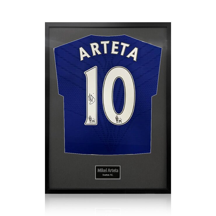 Mikel Arteta Signed Framed Everton Football Shirt Only in 2 Options: White or Black Mount