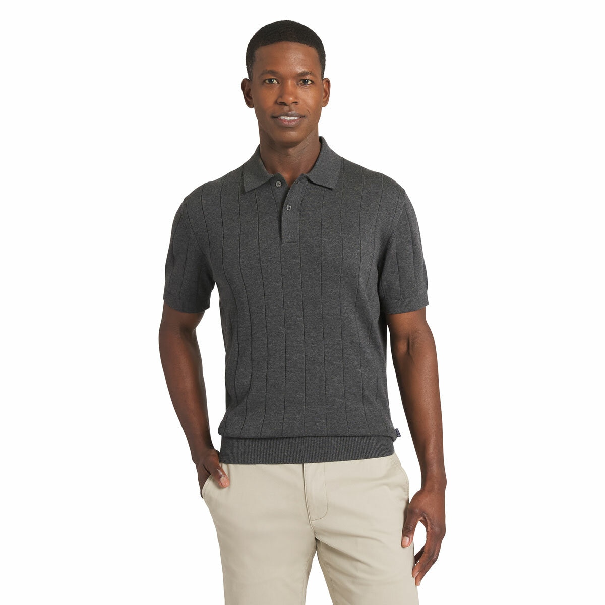 Chaps Men's Ribbed Knit Polo in Charcoal Chaps Men's Ribbed Knit Polo in Charcoal