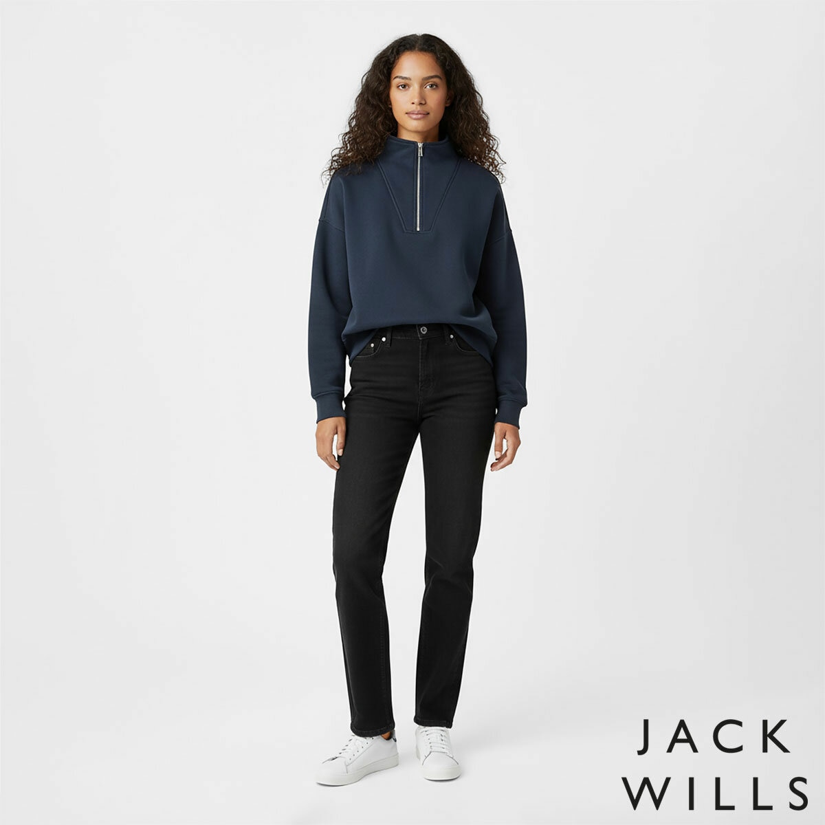 Jack Wills Ladies 1/4 Zip Sweatshirt in Navy