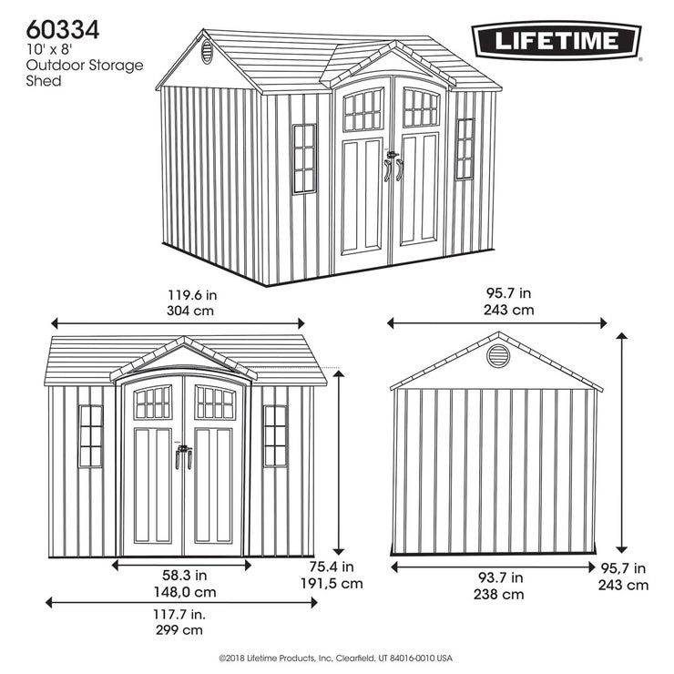 Lifetime 10ft x 8ft (3 x 2.4 m) Outdoor Storage Shed 