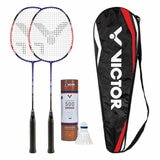 Studio image of the two badminton rackets, tube of 6 shuttlecocks and thermobag cover Studio image of the two badminton rackets, tube of 6 shuttlecocks and thermobag cover