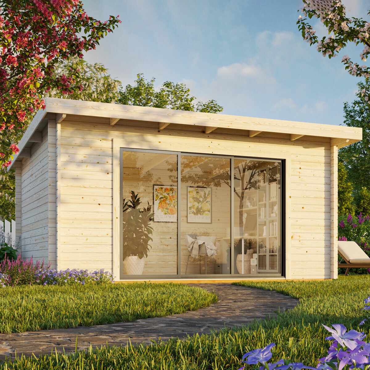 Palmako Lea 44mm Wooden Log Cabin in Natural Wood Colour 14ft 7" x 10ft 8" (4.5m x 3.3m)