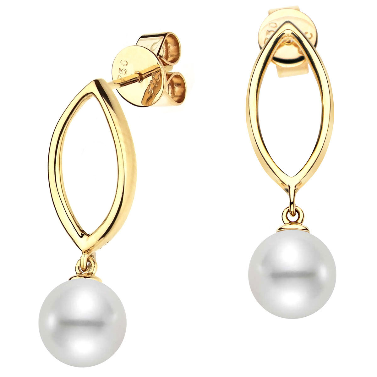 7-7.5mm Cultured Freshwater Pearl Marquise Drop Earring, 18ct Yellow Gold