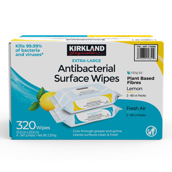Kirkland Signature Antibacterial Surface Wipes, 4 x 80 Wipes (320 Sheets)