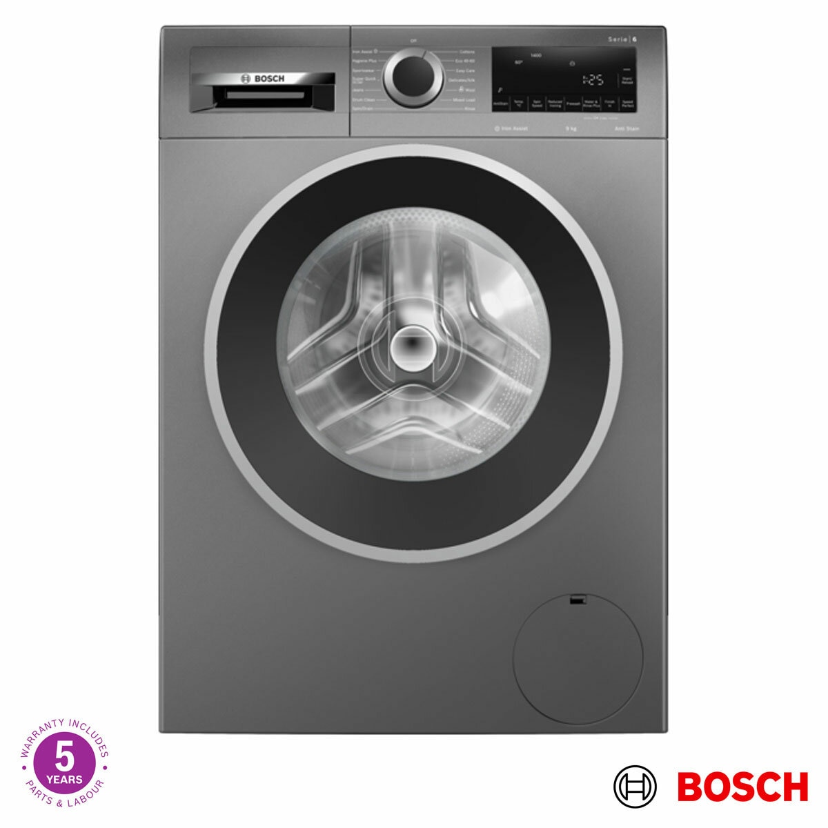Bosch WGG244ZCGB Series 6, 9kg Washing Machine, A Rated in Graphite