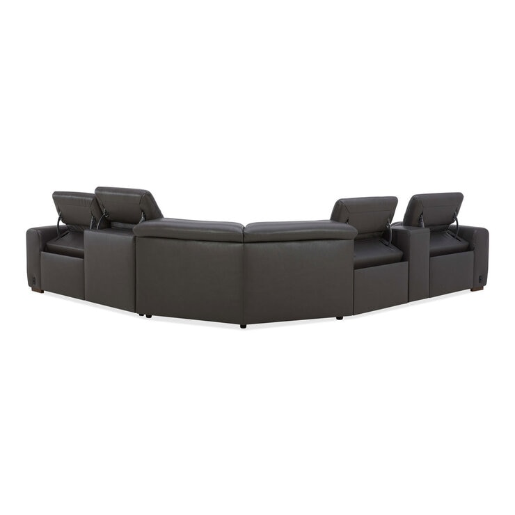 Aiden & Ivy Karson Dark Grey Leather Power Reclining Sectional Sofa