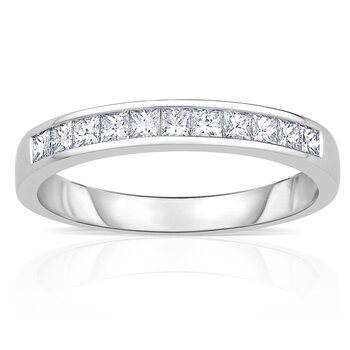 0.50ctw Princess Cut Diamond Half Eternity Ring, 18ct White Gold in 3 Sizes