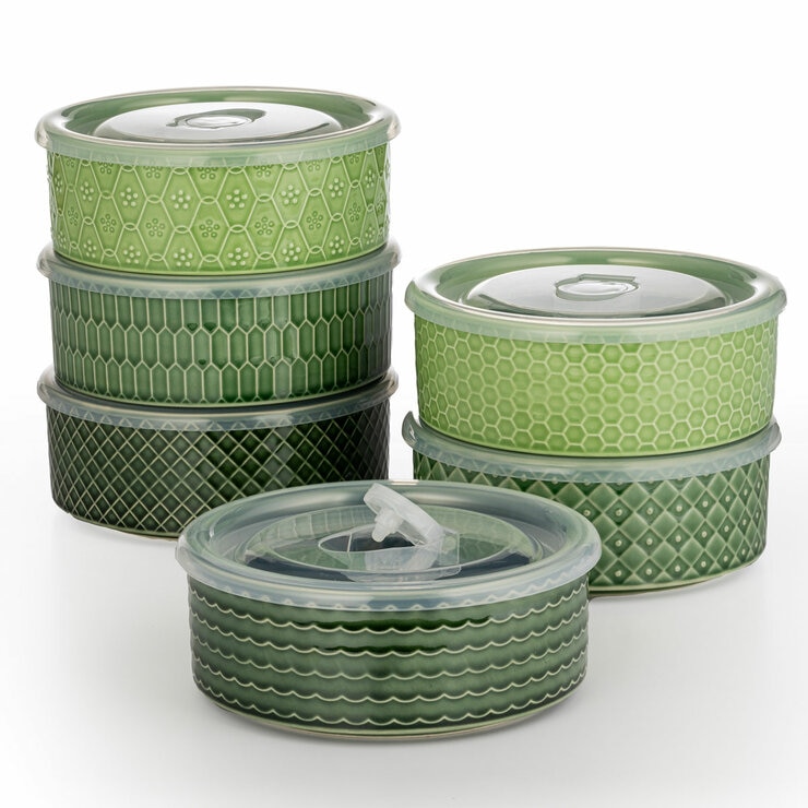 Signature Stoneware Bowls with Lids in 2 Colours, 6 Pack