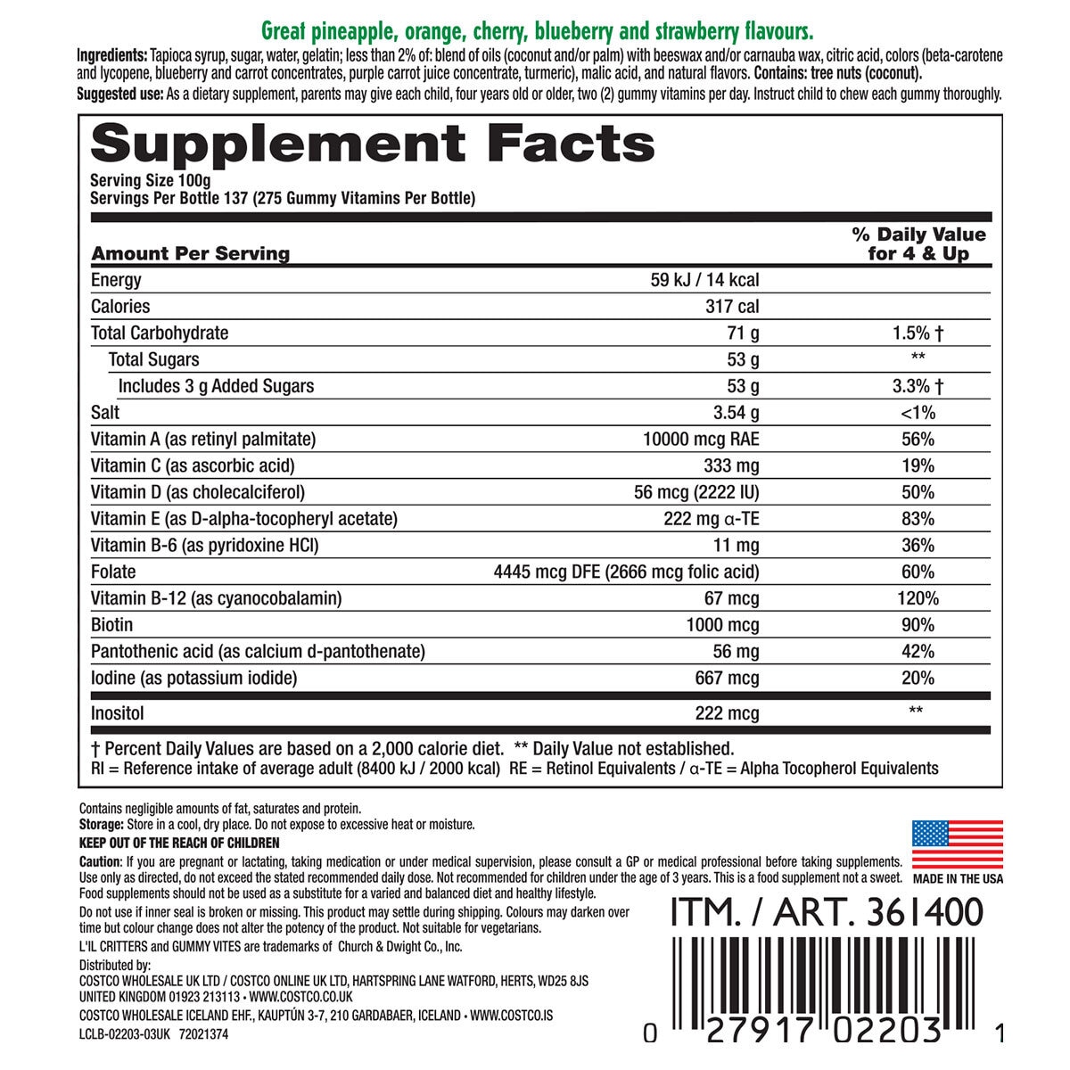 Nutritional panel