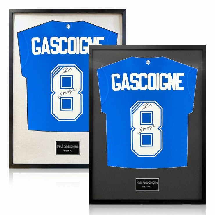 Paul Gascoigne Rangers Shirt Standard Frame - White & Black Paul Gascoigne Rangers Shirt Standard Frame - White & Black