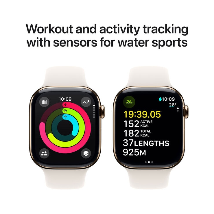 Buy Apple Watch Series 10 + Cellular, 46mm Gold Titanium Case with Black Sports Band M/L, MWYX3QA/A at costco.co.uk