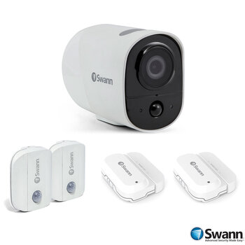 Swann Home Sensor Alarm Pack - 1x Xtreem Wireless Security Camera, 2x Window/Door Alert Sensor & 2x Motion Alert Sensor