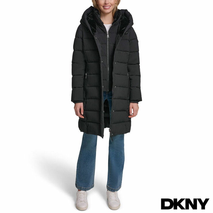 DKNY Women's Puffer Coat with Plush Hood DKNY Women's Puffer Coat with Plush Hood