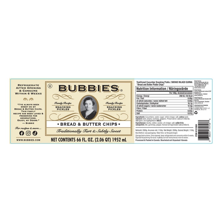 Bubbies Bread & Butter Pickle Chips, 935g