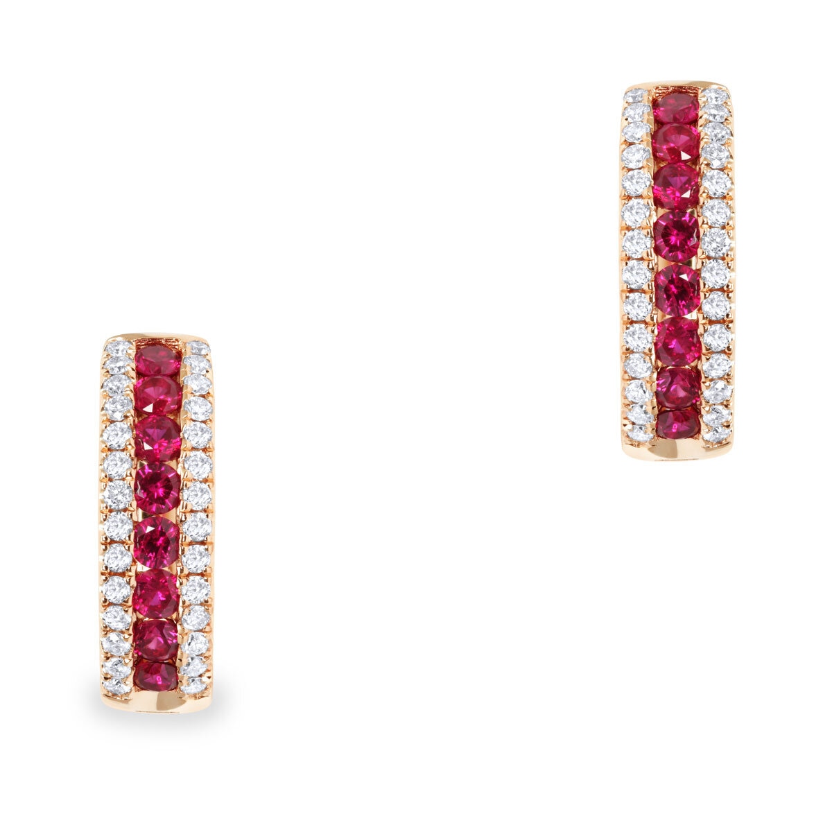 Round Cut Ruby 0.34ctw Diamond Hoop Earrings 18ct Rose