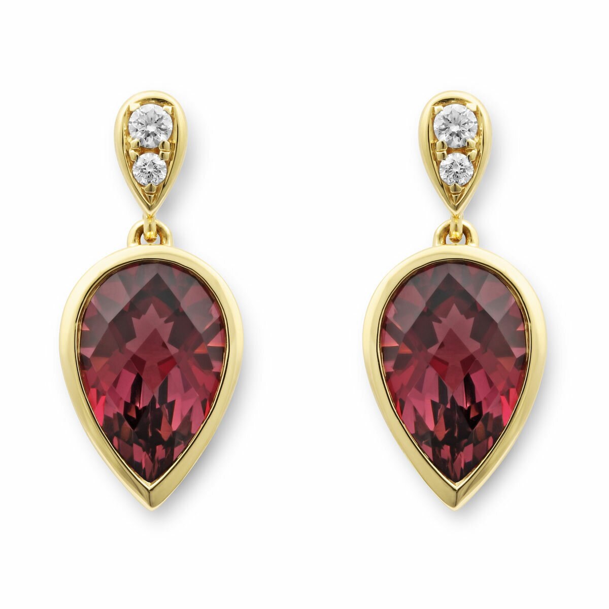 Pear Cut Garnet & 0.30ctw Diamond Earrings, 18ct Yellow Gold