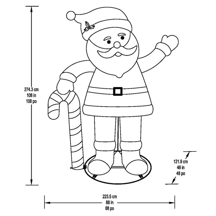 9Feet Pop-up Santa Dimensions