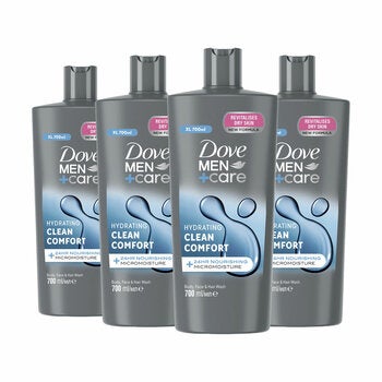 Dove Men+ Care, Clean Comfort Shower Gel, 4 x 700ml Dove Men+ Care, Clean Comfort Shower Gel, 4 x 700ml