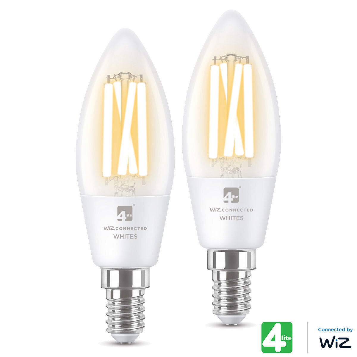 4lite WiZ Connected E14 Clear Candle Filament Smart Bulbs