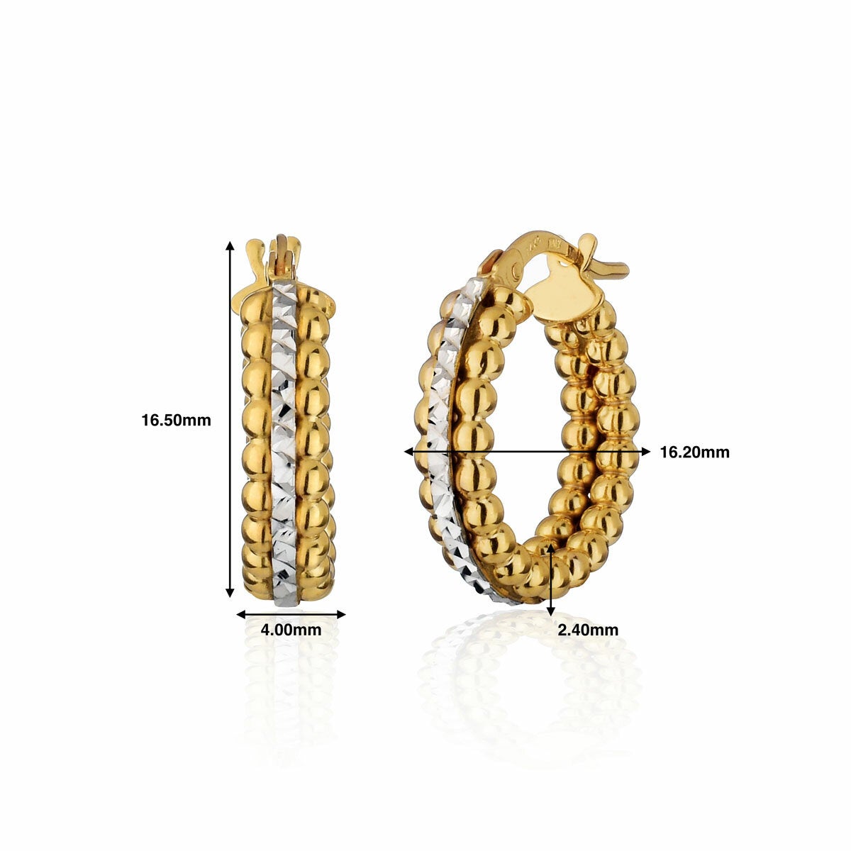 14ct Yellow & White Gold Bead Hoop Earrings 14ct Yellow & White Gold Bead Hoop Earrings