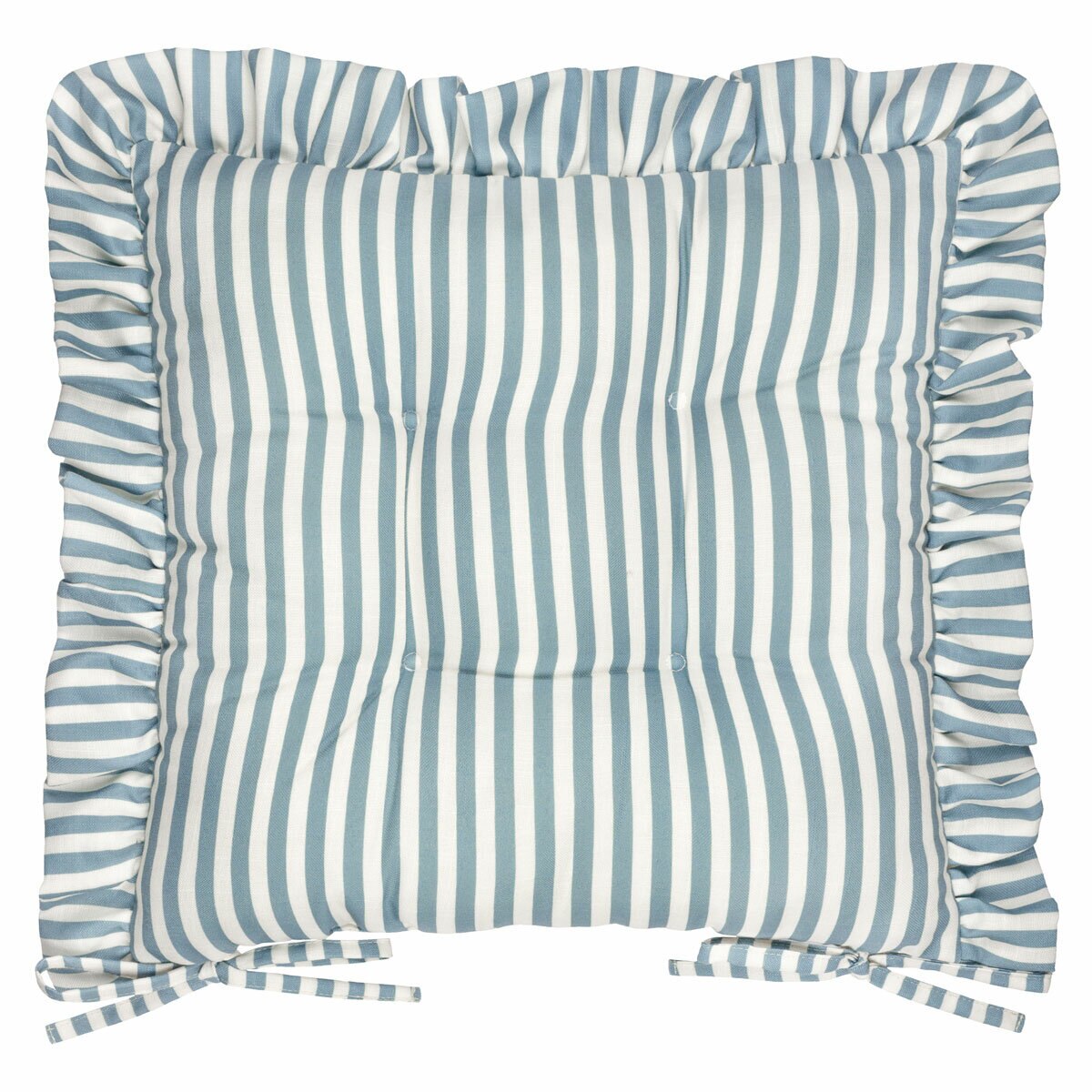 Wylder Millie Ruffle Blue Striped Indoor Outdoor Seat Pad 2 Pack, 40 x 40 cm
