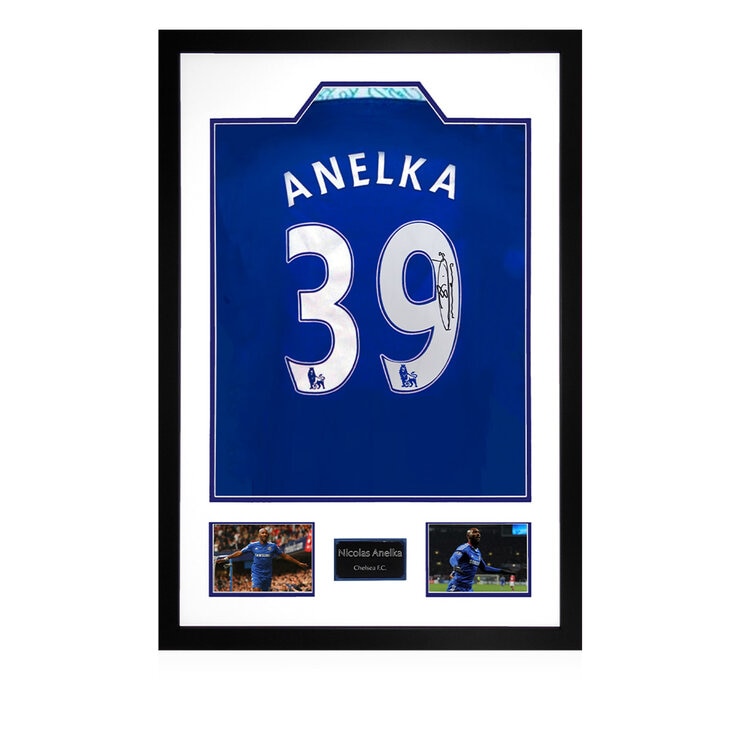 Nicholas Anelka Signed Framed Chelsea Home Football Shirt including 2 Photos Nicholas Anelka Signed Framed Chelsea Home Football Shirt including 2 Photos