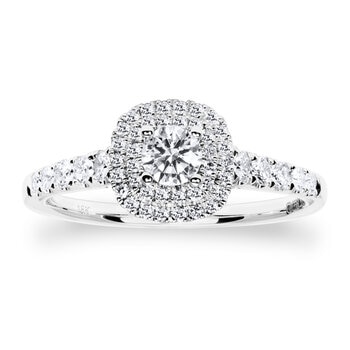 0.64ctw Round Brilliant Cut Diamond Halo Ring, 18ct White Gold