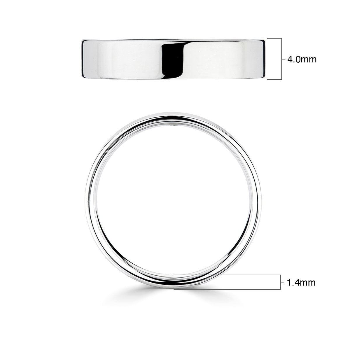 4.0mm Basic Light Court Wedding band. 18ct White Gold