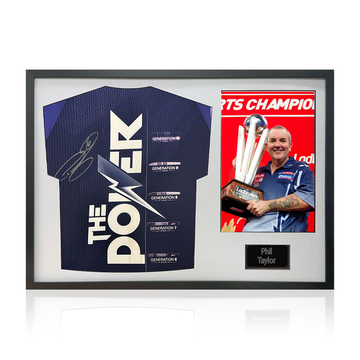 Phil Taylor Signed Framed Football Football Shirt including 1 Photo, with White Mount