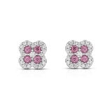 Round Cut Garnet & 0.15ctw Diamond Earrings, 14ct White Gold