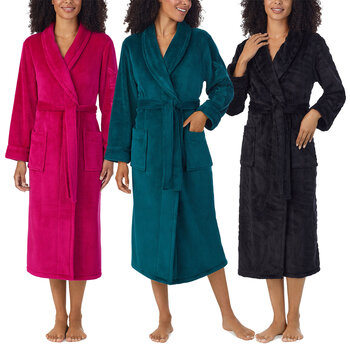 DKNY Shawl Collar Long Plush Robe in 3 Colours and 4 Sizes