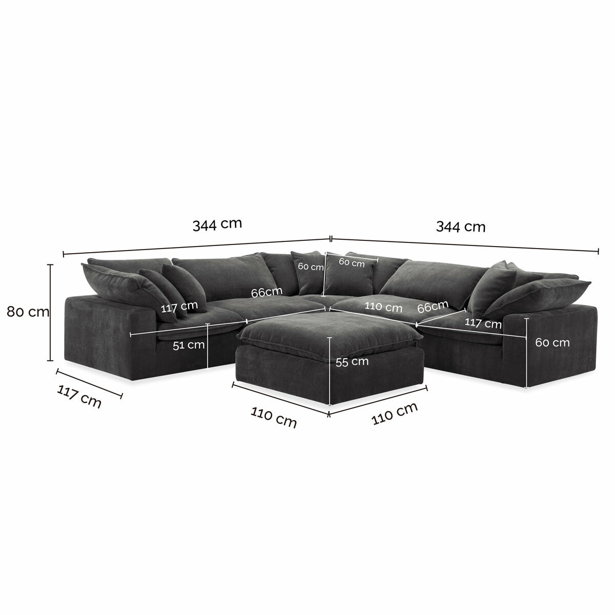 Aiden & Ivy Sereen Dark Grey Fabric 6 Piece Modular Sofa