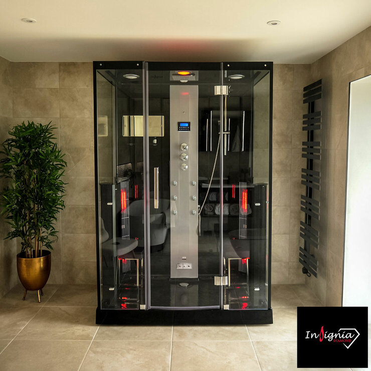 Insignia All in One Steam Shower & Infrared Sauna with Aromatherapy in Black - 1450 x 900mm Insignia All in One Steam Shower & Infrared Sauna with Aromatherapy in Black - 1450 x 900mm