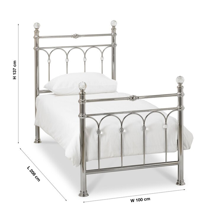 Bentley Cristina Shiny Nickel Finish Metal Bed Frame, Single Costco UK