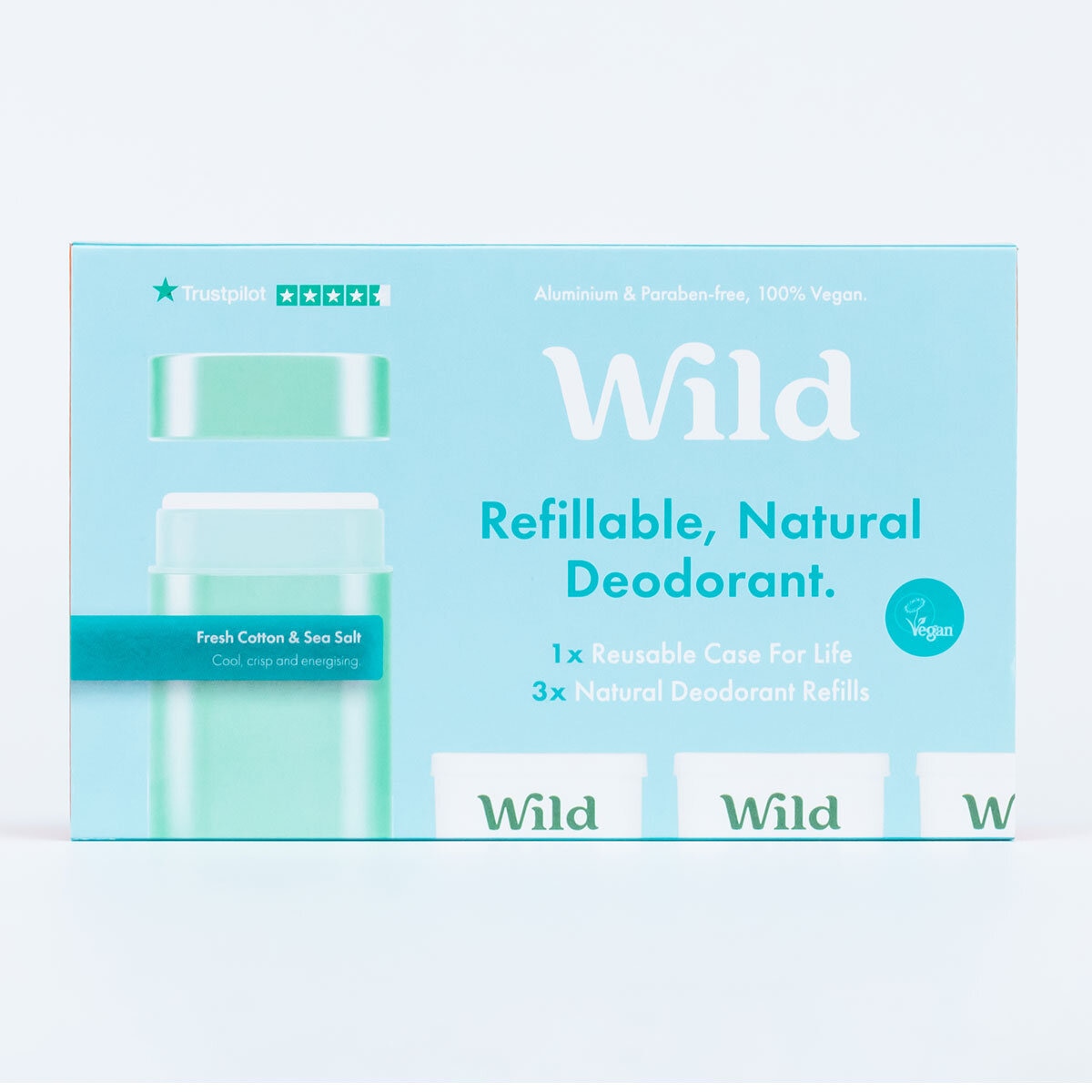 Wild Aqua Case and Fresh Cotton & Sea Salt Deodorant Refills Starter Combo Pack