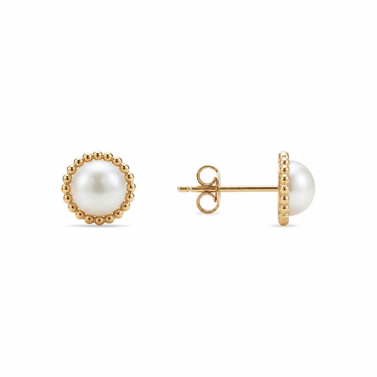 6.5-7mm Cultured Freshwater White Pearl Earrings, 14ct Yellow Gold
