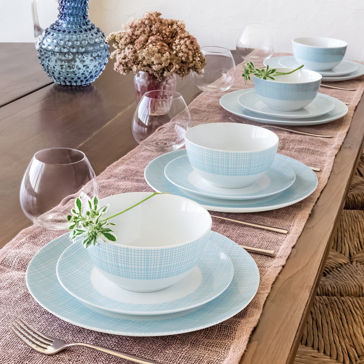 Over & Back Crossroads Effect 12 Piece Dinnerware Set, Blue Costco UK