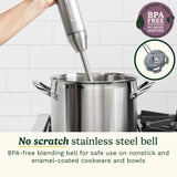 Lifestyle image of ways Cuisinart Power Blend Immersion Blender with no scratch stainless steel bell Lifestyle image of ways Cuisinart Power Blend Immersion Blender with no scratch stainless steel bell