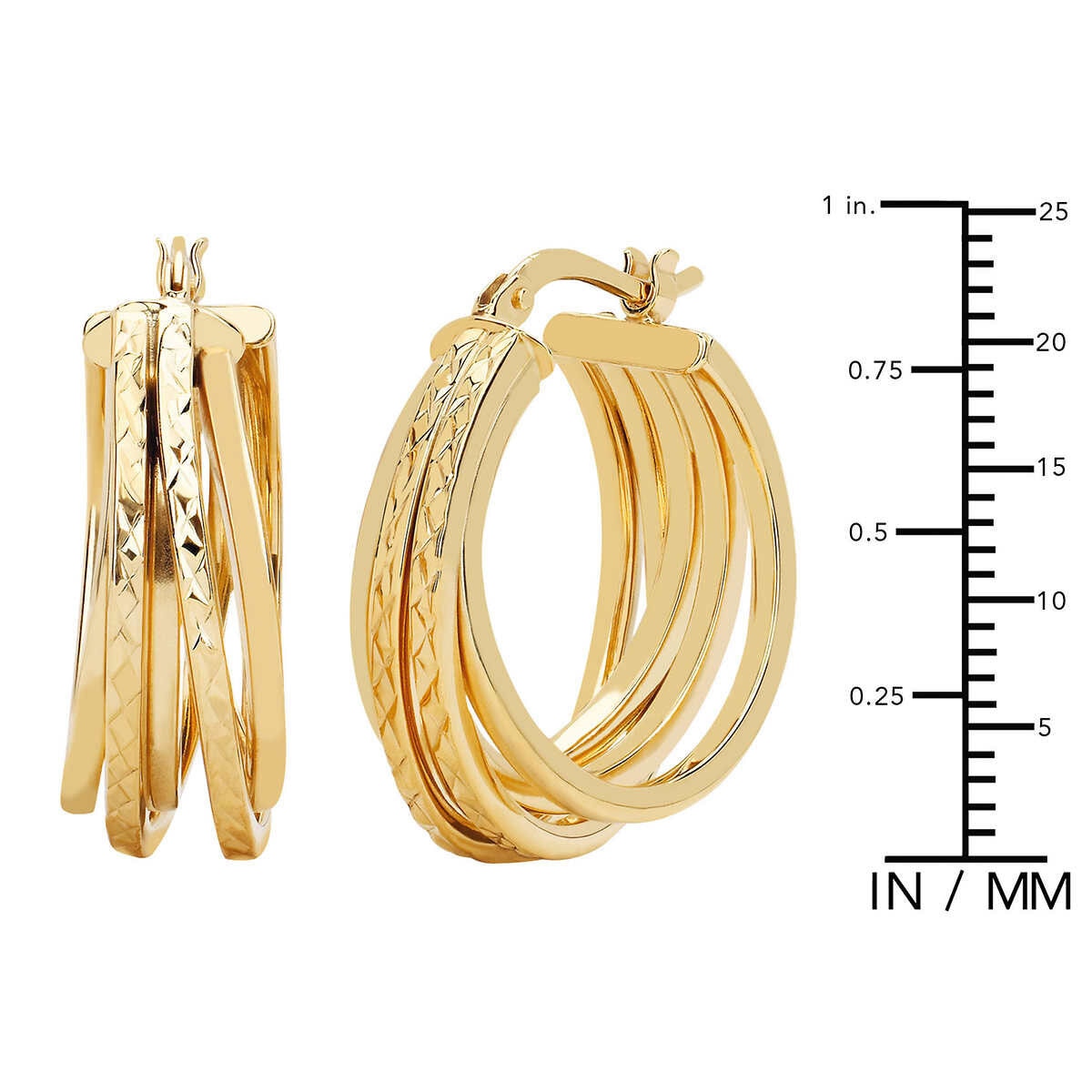 14ct Yellow Gold Diamond Cut Multi Hoop Earrings