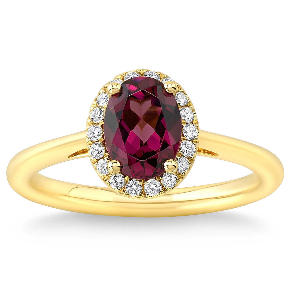 Oval Cut Garnet & 0.13ctw Diamond Ring, 14ct Yellow Gold