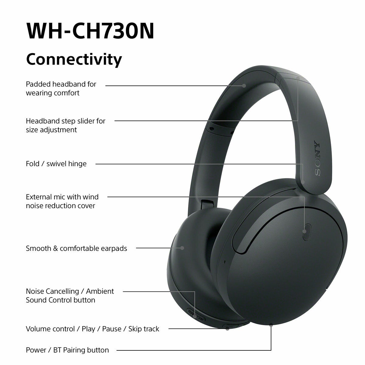 Buy Sony WHCH730N Wireless Over-Ear Headphones in Black at Costco.co.uk