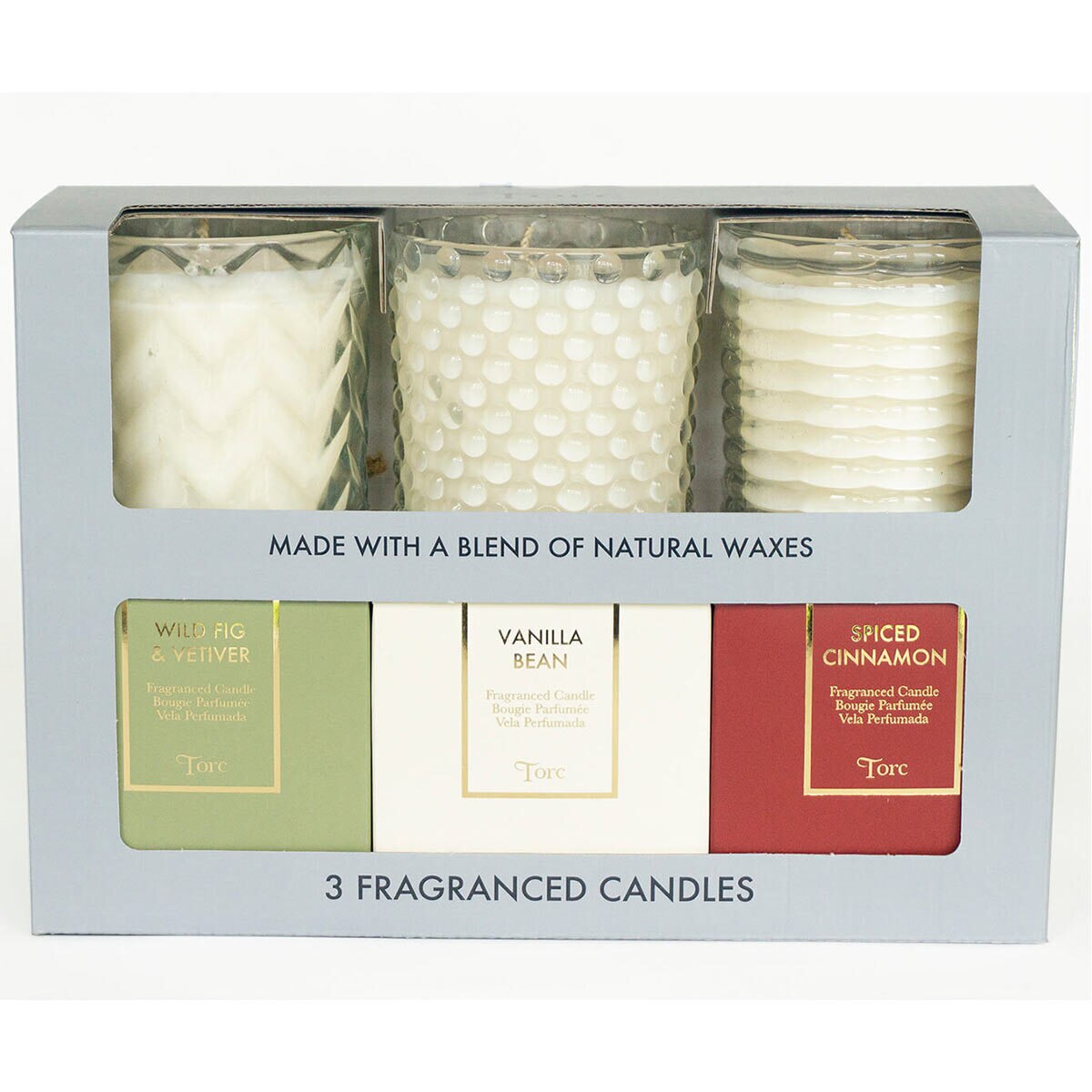 Torc Fragranced Textured Clear Glass Candles, 3 Pack Costco UK