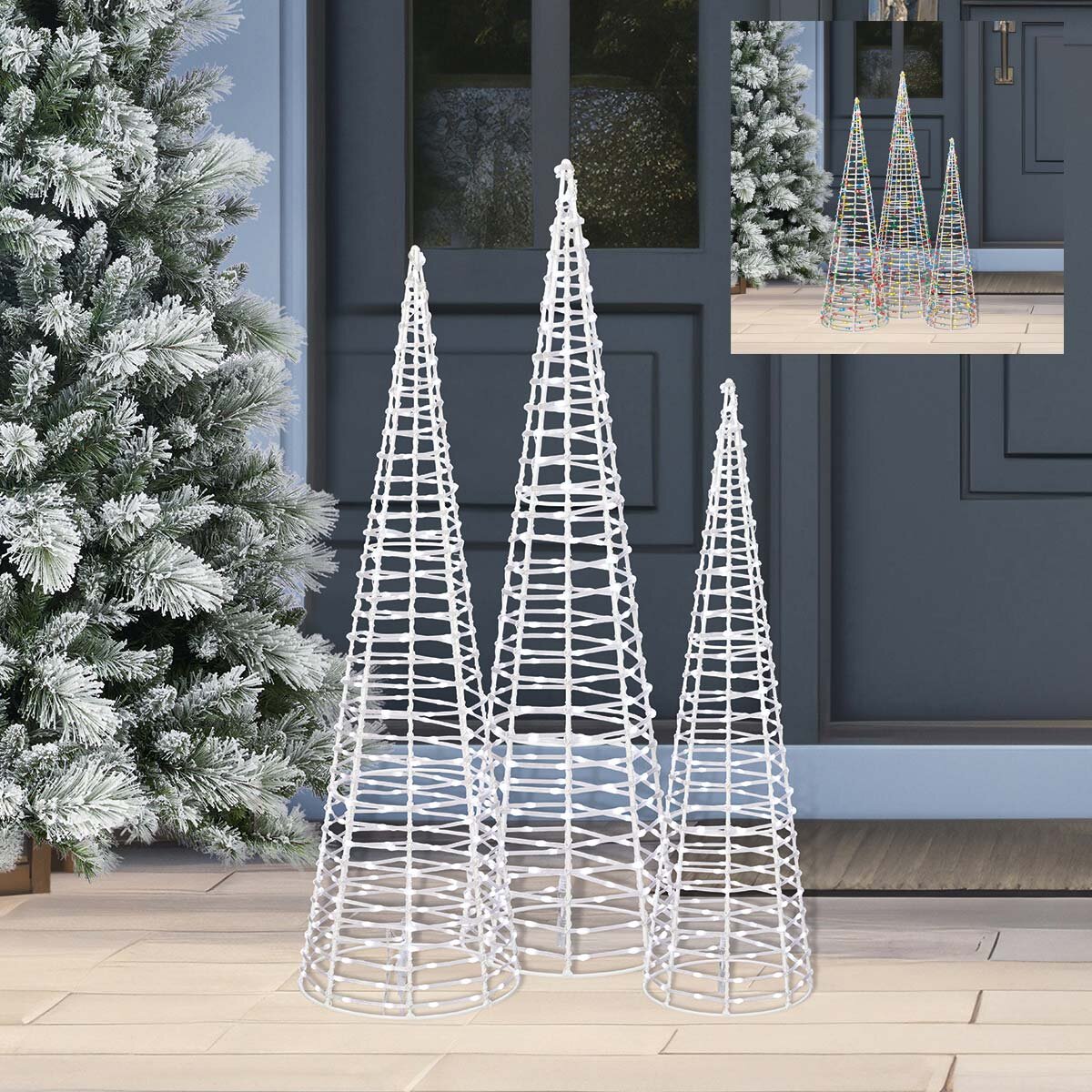 Colour Changing Cone Tree with 900 LED lights- Set of 3
