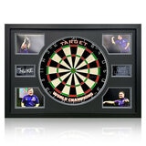Luke Littler Signed Dartboard Frame, including 2 Photos