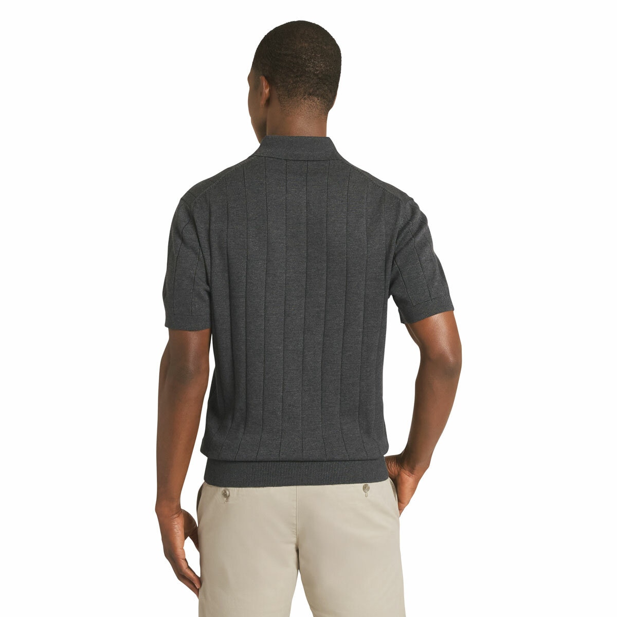 Chaps Men's Ribbed Knit Polo in Charcoal Chaps Men's Ribbed Knit Polo in Charcoal