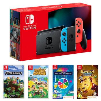 Nintendo Switch Neon Red and Blue Ultimate Bundle with Venom Nighthawk Headset, Venom Charge and Store, with 4 Games