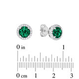 Round Cut Lab Emerald & Diamond Earrings, 14ct White Gold