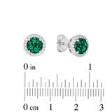 Round Cut Lab Emerald & Diamond Earrings, 14ct White Gold