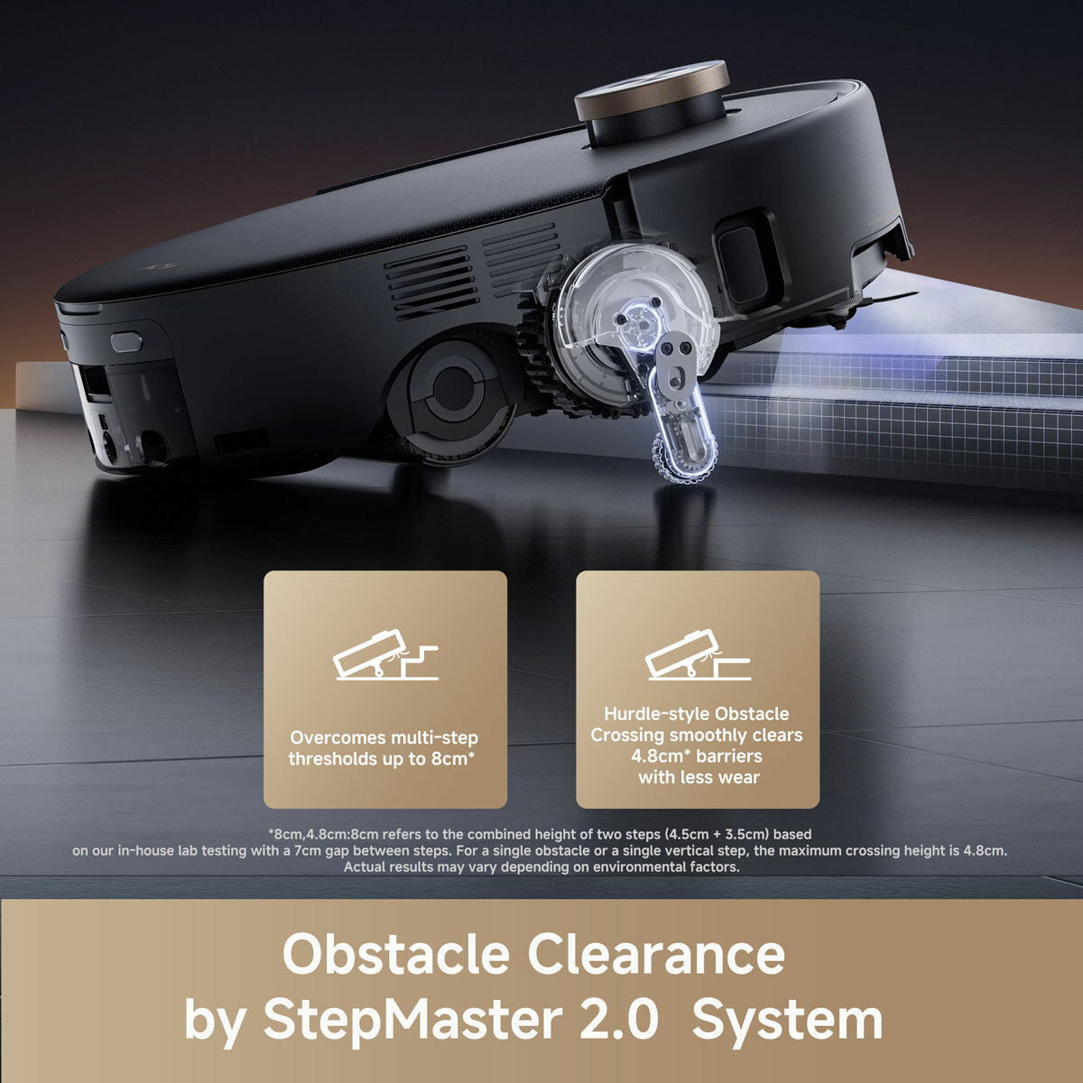 Lifestyle image of MOVA Z60 Ultra Roller Complete Robot with obstacle clearance